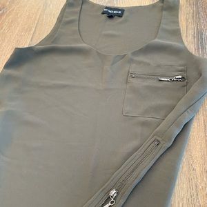 Olive green dressy tank top with size zippers